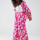 Elasticated Waist Straight Leg Pants In Fuchsia Floral Print