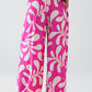 Elasticated Waist Straight Leg Pants In Fuchsia Floral Print