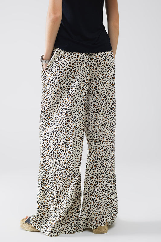 Pantalones rectos con cintura elástica y estampado de leopardo