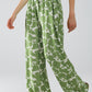 Q2 Elasticated Waist WIde Leg Pants With Green Floral Print