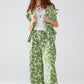 Elasticated Waist WIde Leg Pants With Green Floral Print