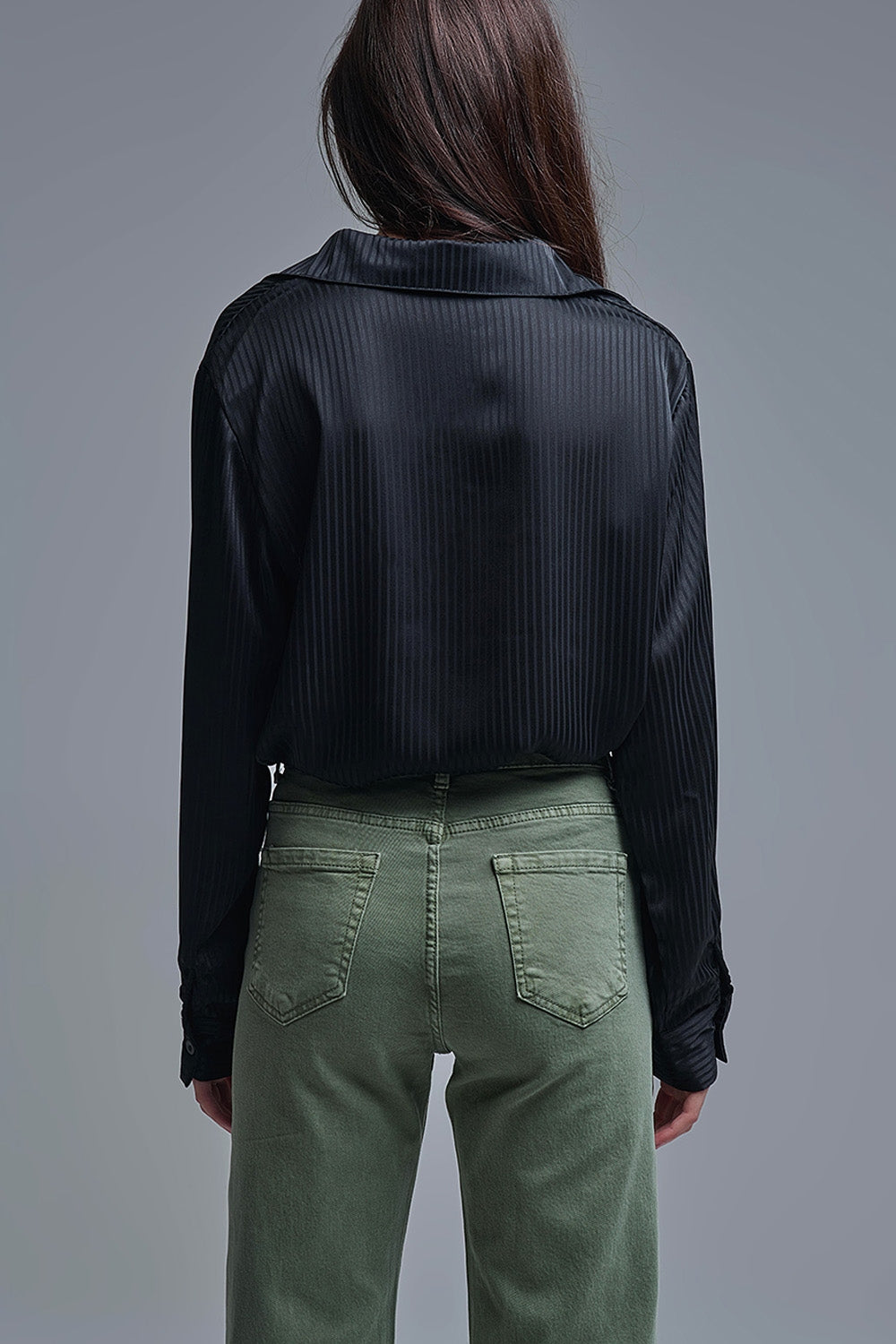 Elegant Black Striped Satin Shirt