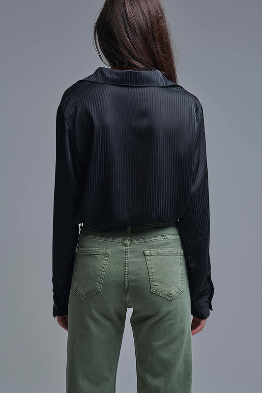 Elegant Black Striped Satin Shirt