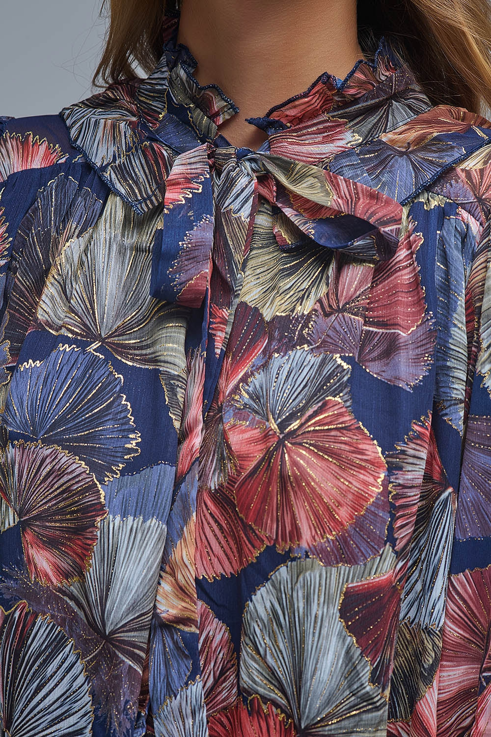 Elegant Floral A-Line Tie Neck Dress