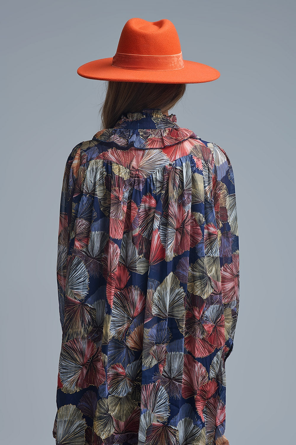 Elegant Floral A-Line Tie Neck Dress