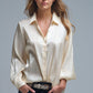 Q2 Elegant Light Beige Shirt in Satin Silk