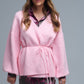 Q2 Elegant Pink Wrap Knitted Cardigan