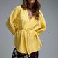 Elegant Yellow Wrap Knitted Cardigan