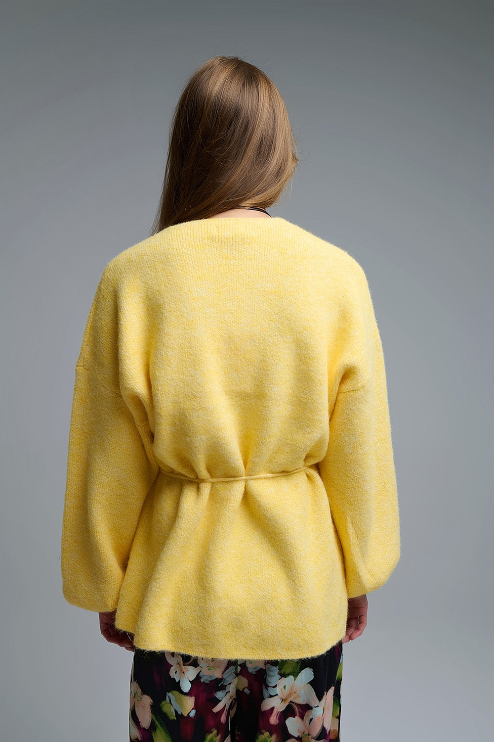 Elegant Yellow Wrap Knitted Cardigan