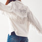 Q2 Embellished fringe denim jacket in white