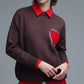 Q2 Embroidered Heart knitted Sweatshirt With Text in Brown