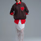 Embroidered Heart knitted Sweatshirt With Text in Brown