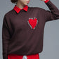 Embroidered Heart knitted Sweatshirt With Text in Brown