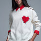 Embroidered Heart knitted Sweatshirt With Text in Cream