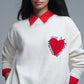 Q2 Embroidered Heart knitted Sweatshirt With Text in Cream