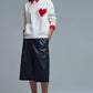 Embroidered Heart knitted Sweatshirt With Text in Cream