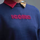 Embroidered ICONIC Sweater with Global Tour Back Print in Navy