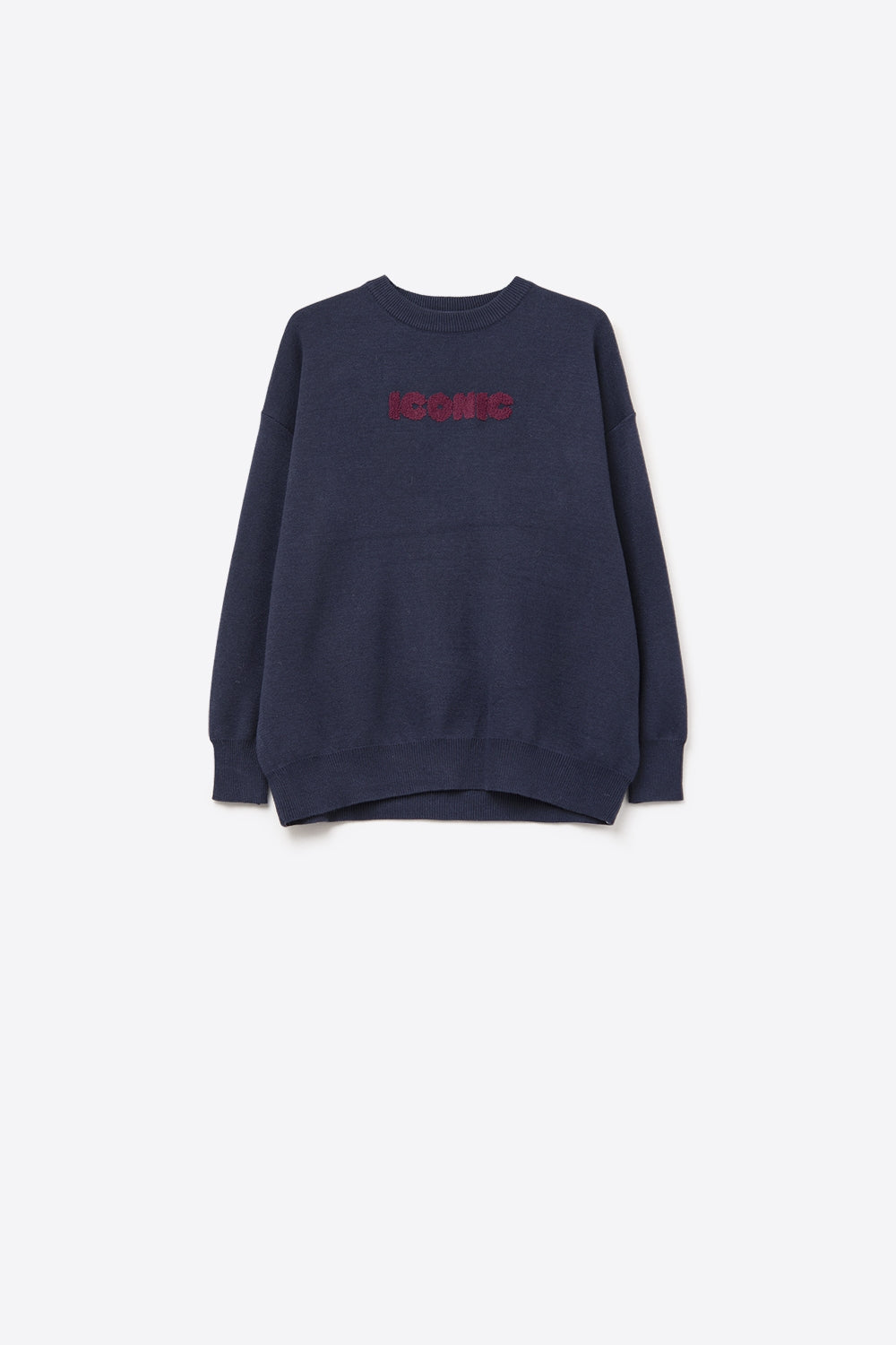 Embroidered ICONIC Sweater with Global Tour Back Print in Navy