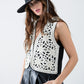 Q2 Embroidery Velvet Short Vest in white