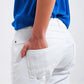 Exposed buttons skinny jeans in white