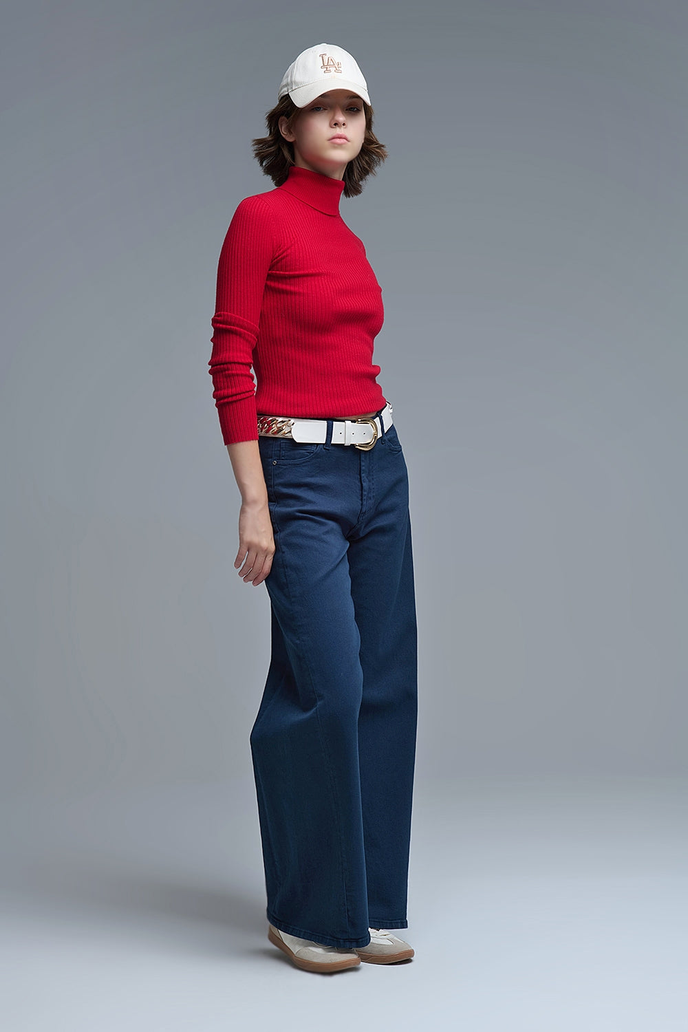 Extra wide leg trousers in navy