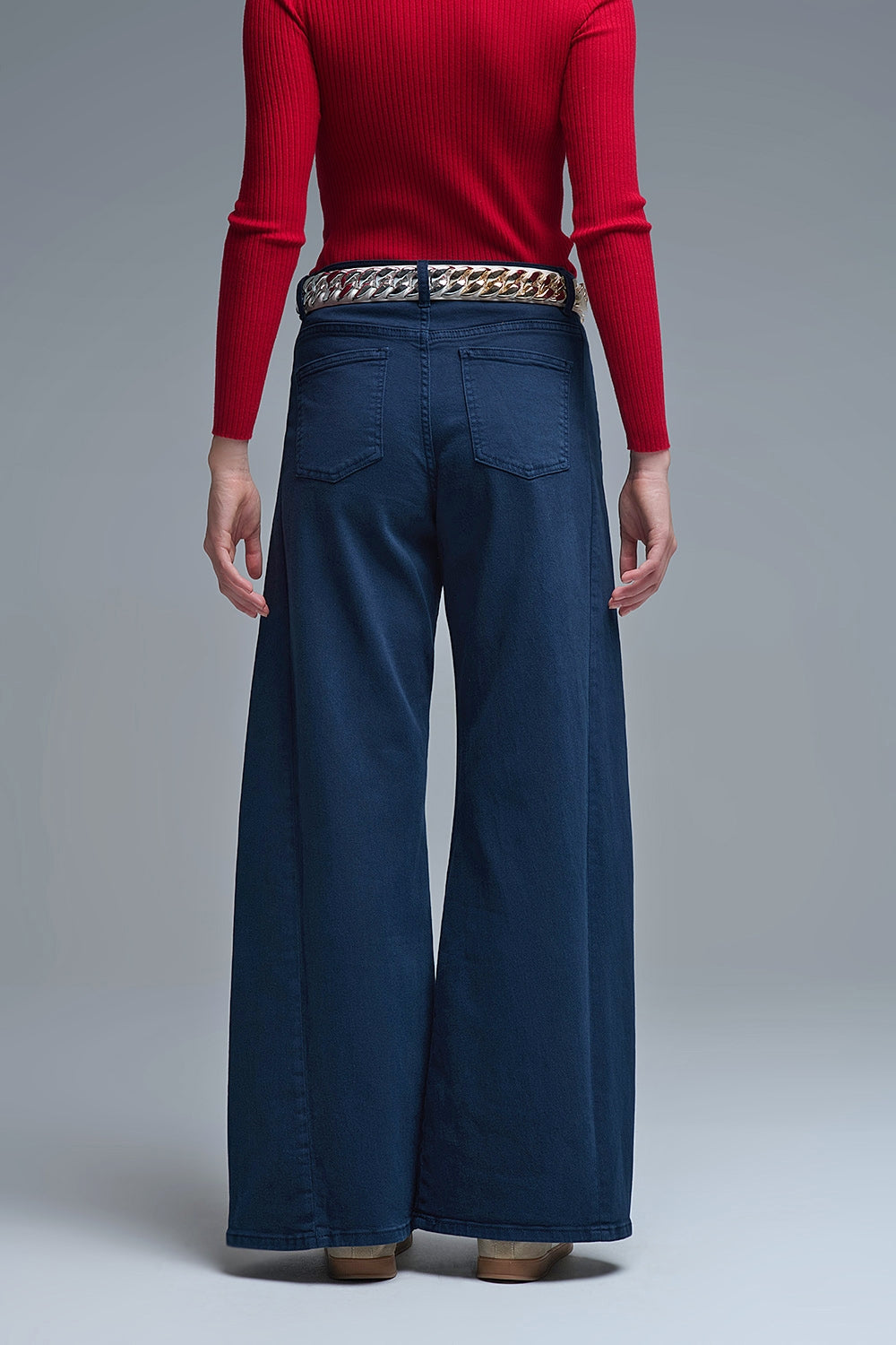 Extra wide leg trousers in navy