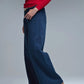 Extra wide leg trousers in navy