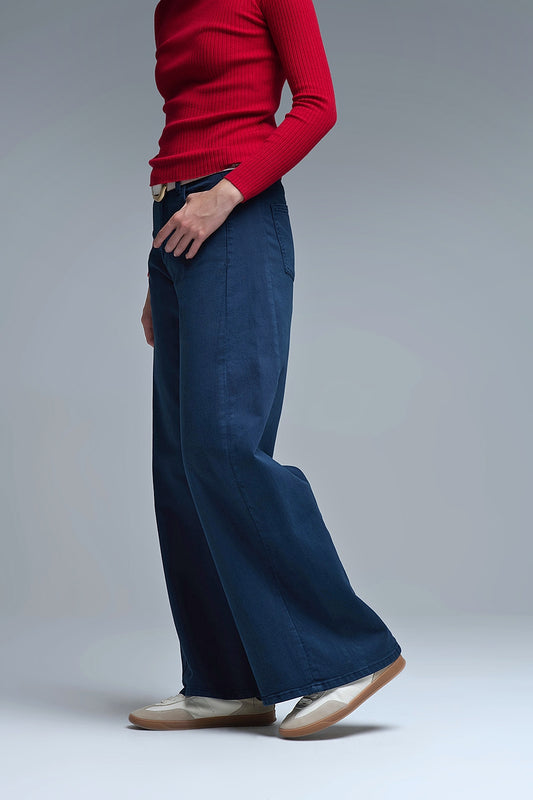 Extra wide leg trousers in navy