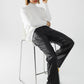 Q2 Faux leather pants with wide leg and pocket detail