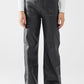 Faux leather pants with wide leg and pocket detail