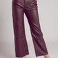 Q2 Faux leather wide leg trouser in chocolate brown