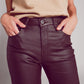 Faux leather wide leg trouser in chocolate brown