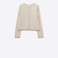Q2 fine knit beige cardigan with rhinestone detail