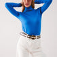 Q2 Fine knit high neck jumper in blue