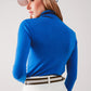 Fine knit high neck jumper in blue