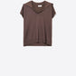 Q2 Fine Knit Polo-Style Short Sleeve Top in Brown