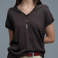 Fine Knit Polo-Style Short Sleeve Top in Brown