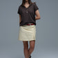 Fine Knit Polo-Style Short Sleeve Top in Brown