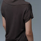 Fine Knit Polo-Style Short Sleeve Top in Brown