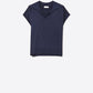 Fine Knit Polo-Style Short Sleeve Top in Navy