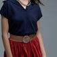 Fine Knit Polo-Style Short Sleeve Top in Navy