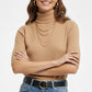 Fine knit sweater in beige with a high neck and elbow-length sleeves
