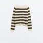 Q2 Fine knit sweater in beige with brown stripes