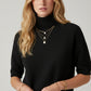 Fine knit sweater in black with a high neck and elbow-length sleeves
