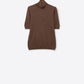 Q2 Fine knit sweater in brown with a high neck and elbow-length sleeves