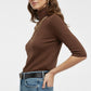 Fine knit sweater in brown with a high neck and elbow-length sleeves