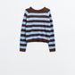 Q2 Fine knit sweater in brown with blue stripes