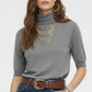 Fine knit sweater in grey with a high neck and elbow-length sleeves