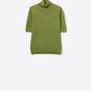 Q2 Fine knit sweater in olive green with a high neck and elbow-length sleeves