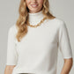 Fine knit sweater in white with a high neck and elbow-length sleeves